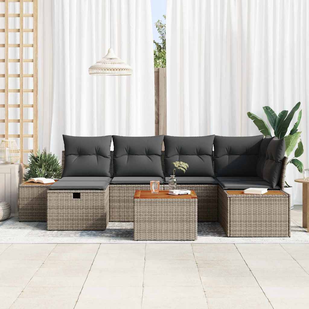 Conjunto de Sofá de Jardim com almofada 7 pcs Cinzeto vime PE