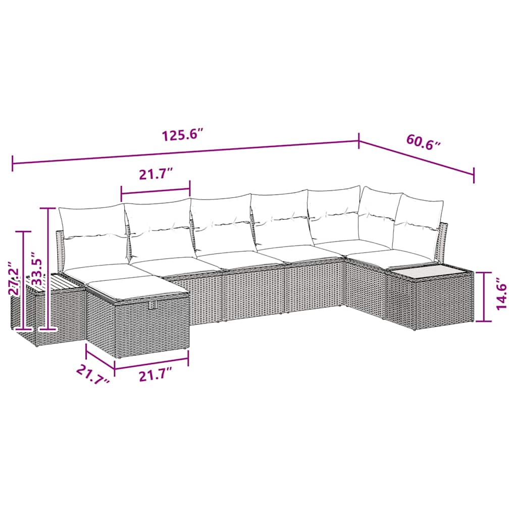 Conjunto de Sofá de Jardim com almofada Preto vime PE