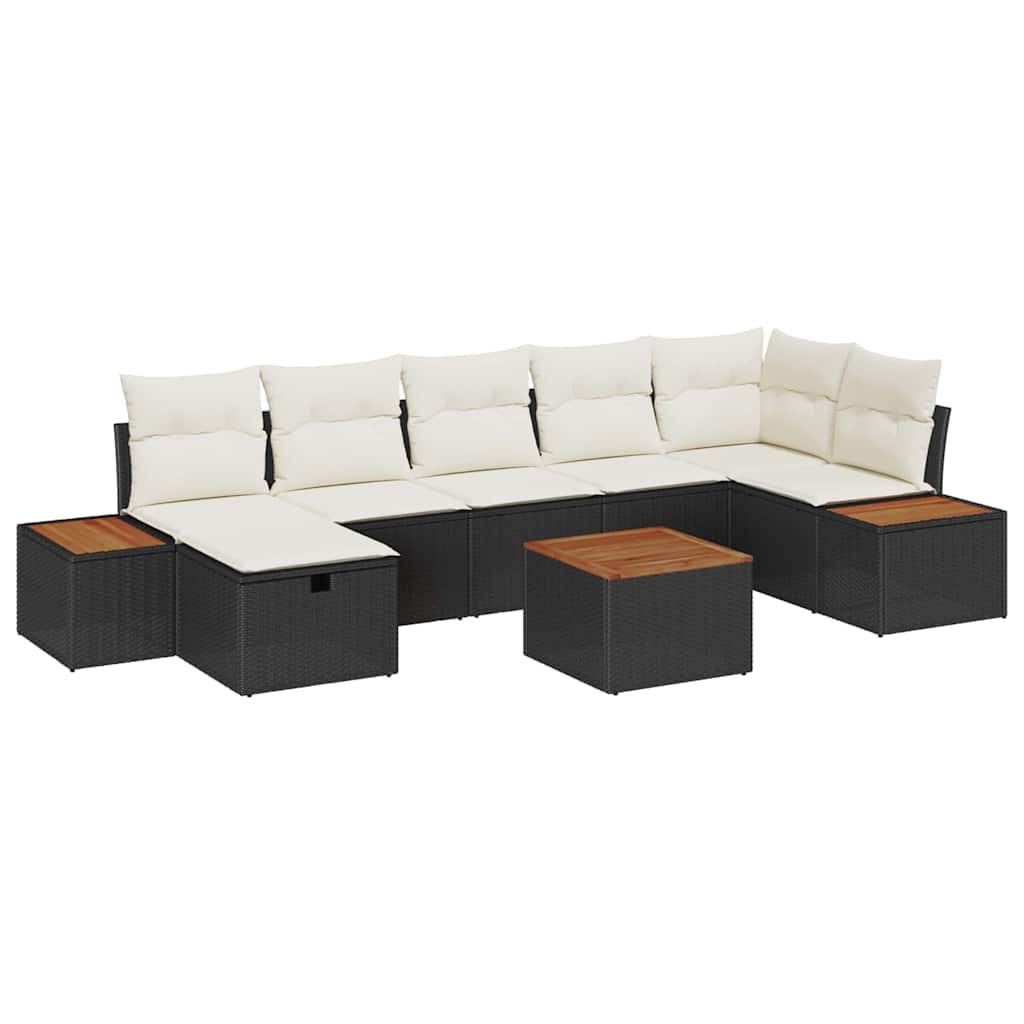 Conjunto de Sofá de Jardim com almofada 8 pcs Preto vime PE