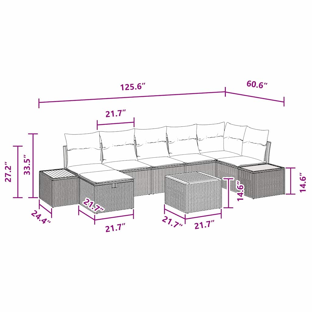 Conjunto de Sofá de Jardim com almofada 8 pcs Preto vime PE