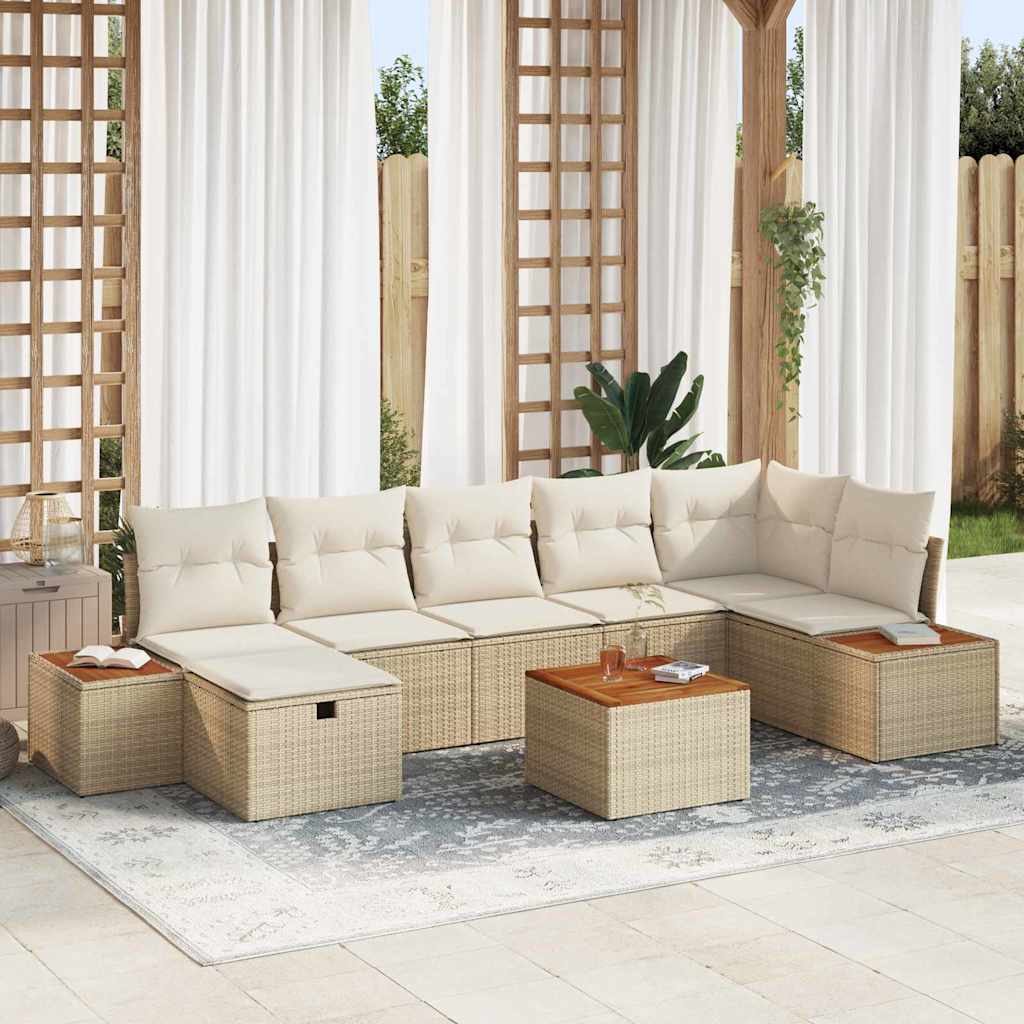 Conjunto de Sofá de Jardim com almofada 8 pcs Bege vime PE