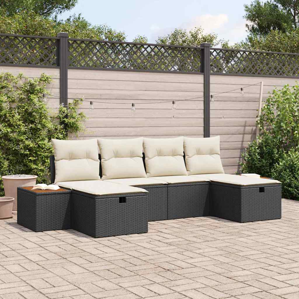 Conjunto de Sofá de Jardim 6 pcs Preto Rattan Sintético