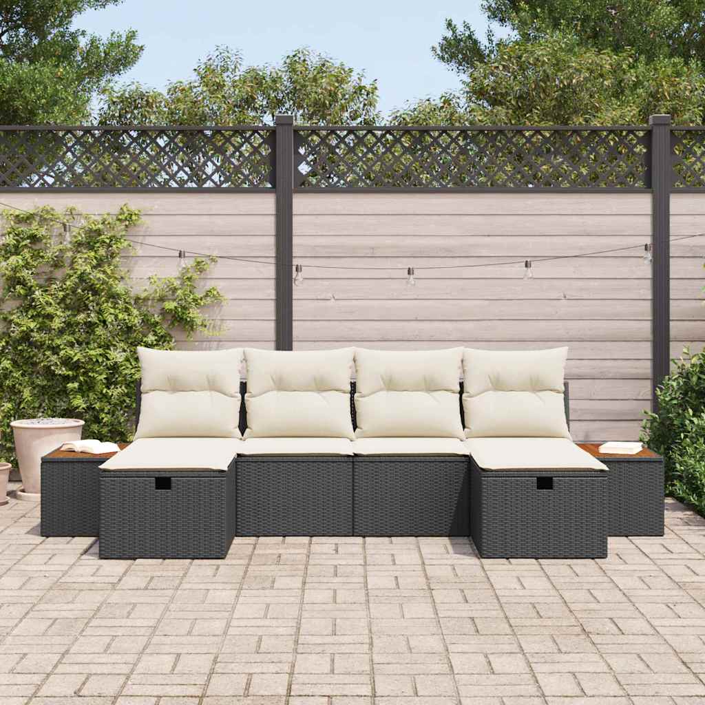 Conjunto de Sofá de Jardim 6 pcs Preto Rattan Sintético
