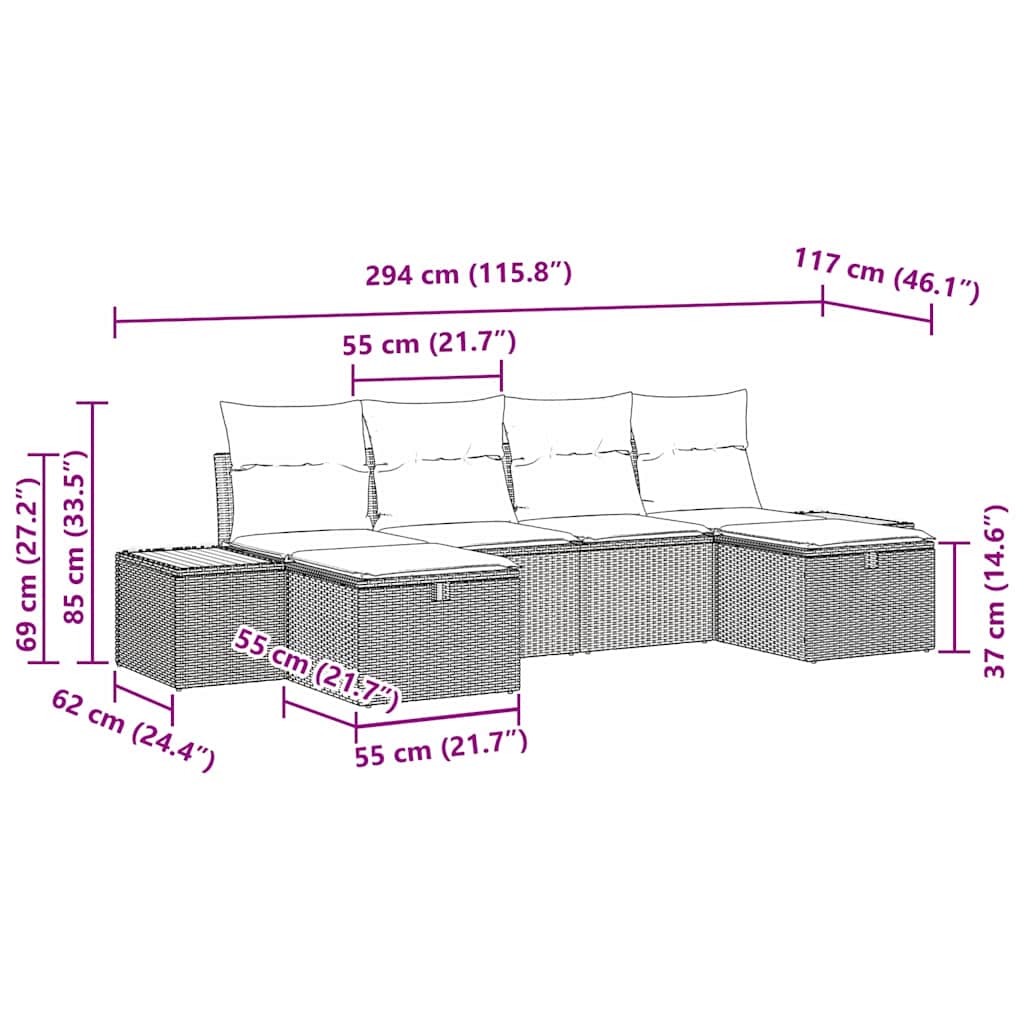 Conjunto de Sofá de Jardim 6 pcs Preto Rattan Sintético