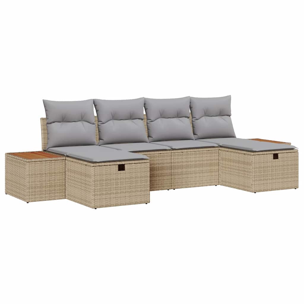 Conjunto de Sofá de Jardim 6 pcs Bege Rattan Sintético