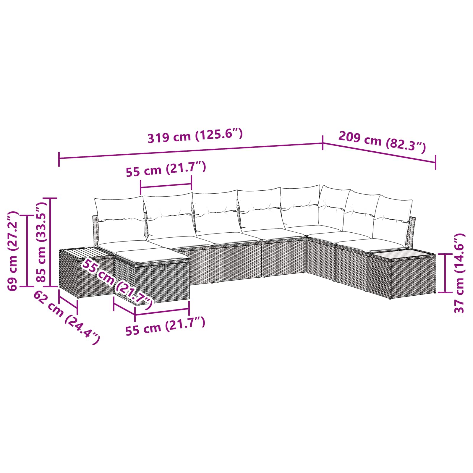 Conjunto de Sofá de Jardim 8 pcs Preto Rattan Sintético