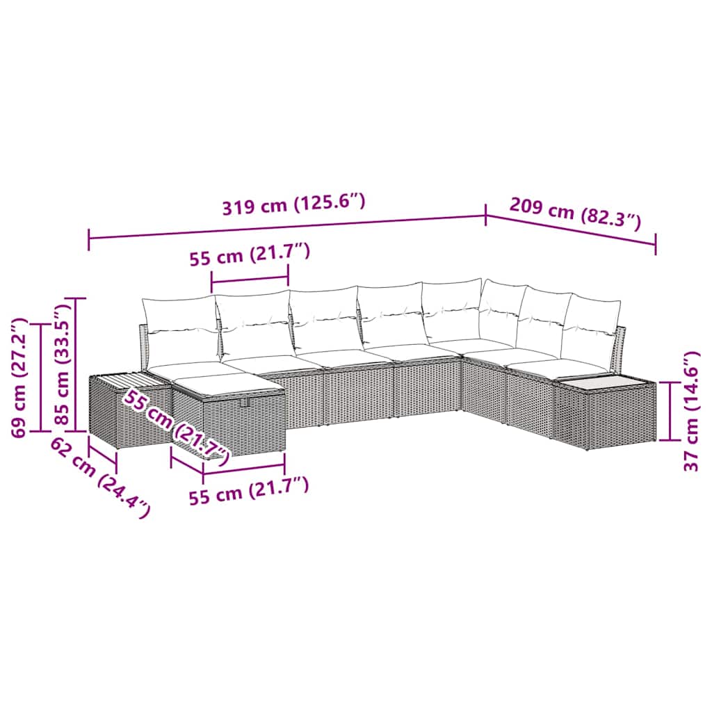 Conjunto de Sofá de Jardim 8 pcs Bege Rattan Sintético