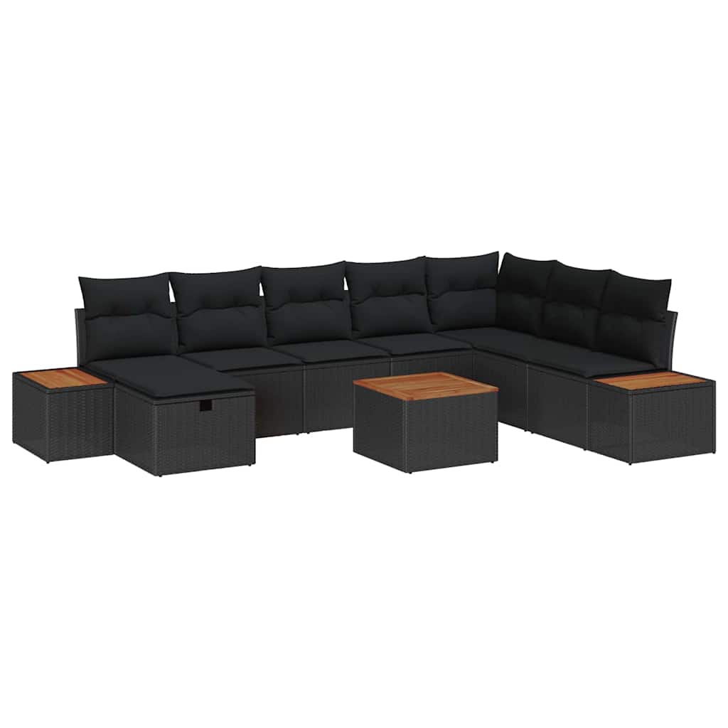 Conjunto de Sofá de Jardim 9 pcs Preto Rattan Sintético