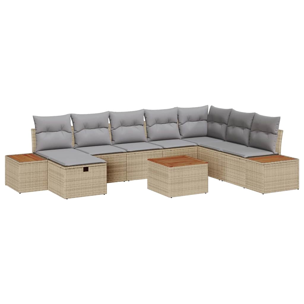 Conjunto de Sofá de Jardim 9 pcs Bege Rattan Sintético