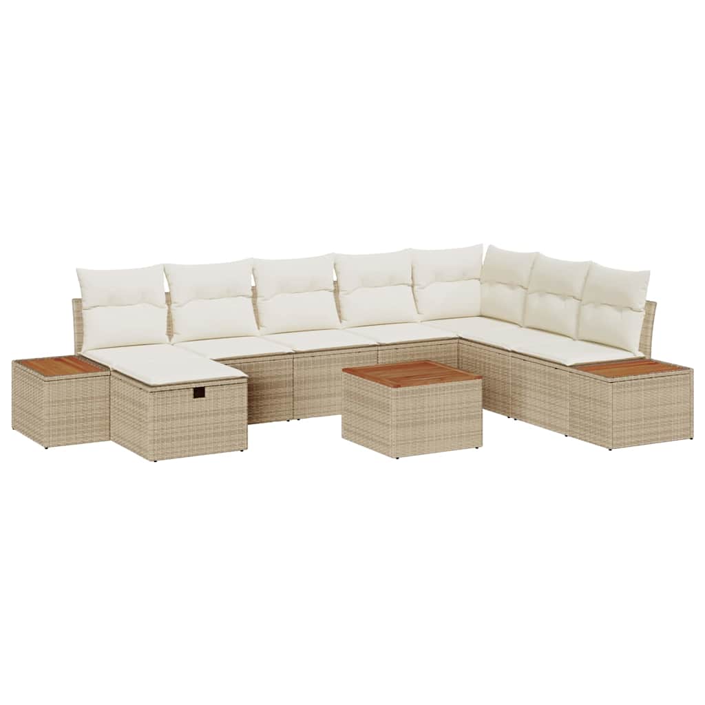 Conjunto de Sofá de Jardim 9 pcs Bege Rattan Sintético