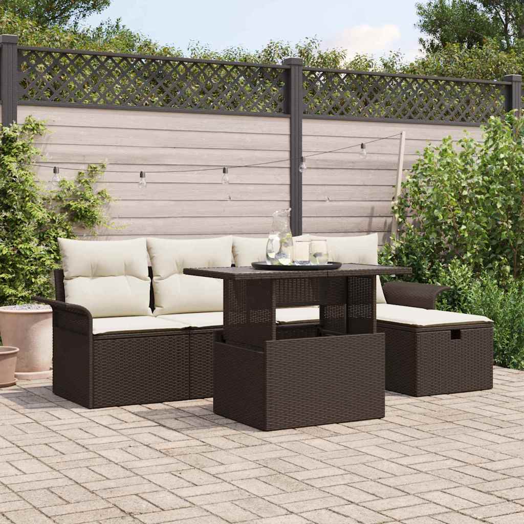 Conjunto de Sofá de Jardim 6 pcs Castanho Rattan Sintético