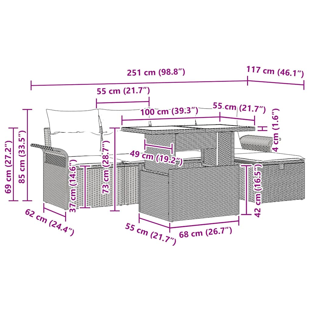 Conjunto de Sofá de Jardim 6 pcs Preto Rattan Sintético