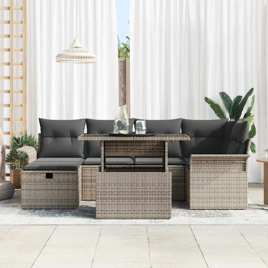 Conjunto de Sofá de Jardim 7 pcs Cinzeto Rattan Sintético
