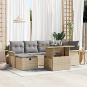 Conjunto de Sofá de Jardim 7 pcs Bege Rattan Sintético