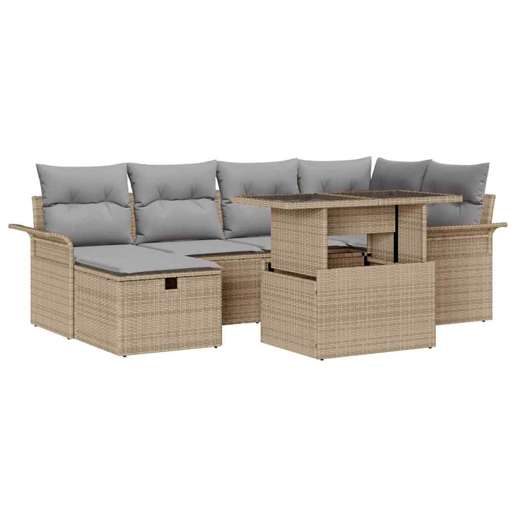 Conjunto de Sofá de Jardim 7 pcs Bege Rattan Sintético