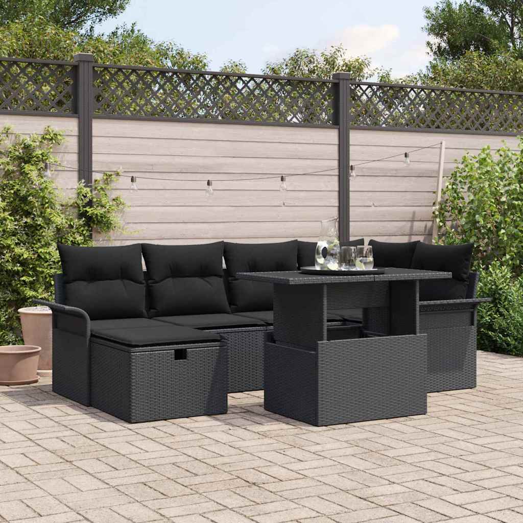 Conjunto de Sofá de Jardim 7 pcs Preto Rattan Sintético