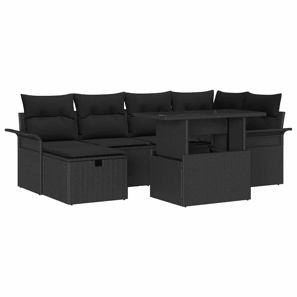 Conjunto de Sofá de Jardim 7 pcs Preto Rattan Sintético