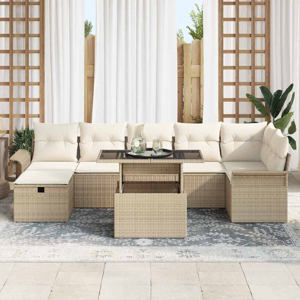 Conjunto de Sofá de Jardim 8 pcs Bege Rattan Sintético
