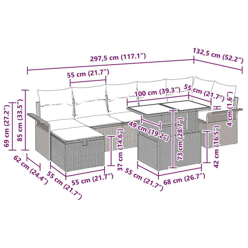 Conjunto de Sofá de Jardim com almofada 8 pcs Cinzento-claro