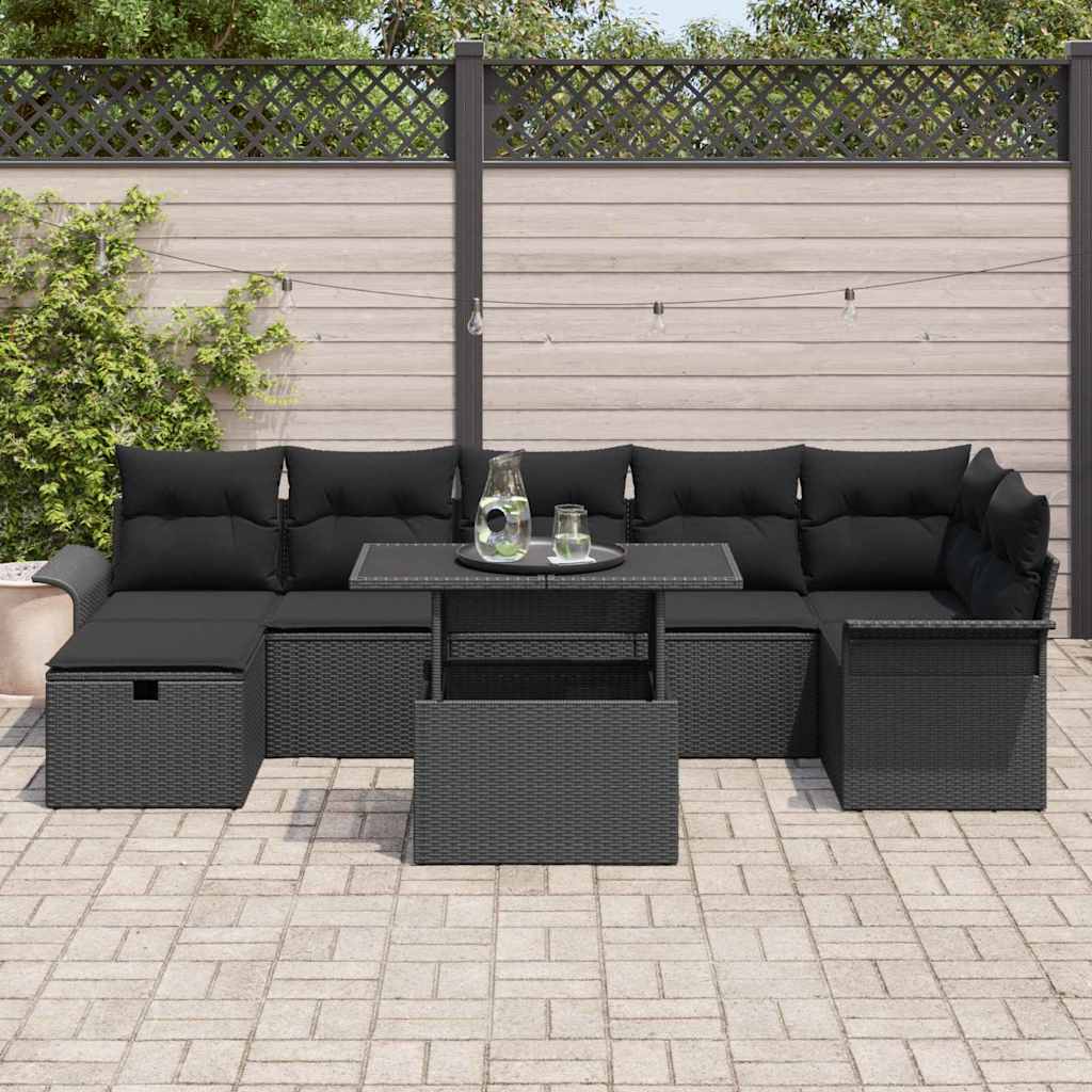 Conjunto de Sofá de Jardim 8 pcs Preto Rattan Sintético