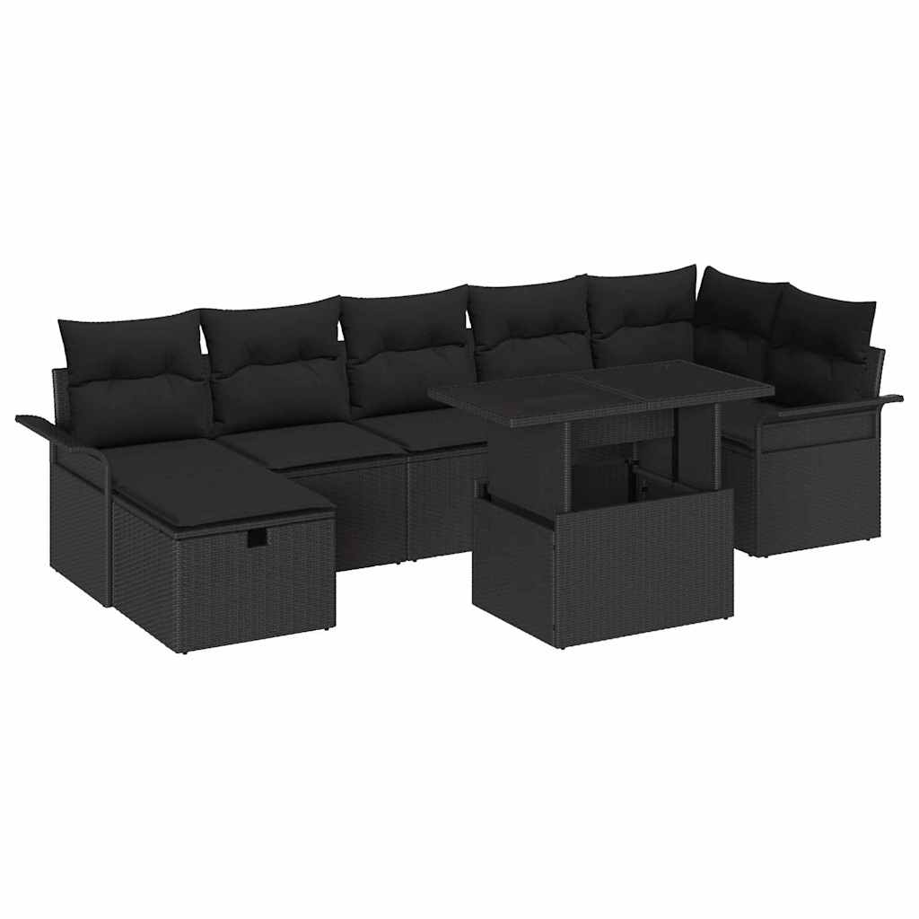 Conjunto de Sofá de Jardim 8 pcs Preto Rattan Sintético