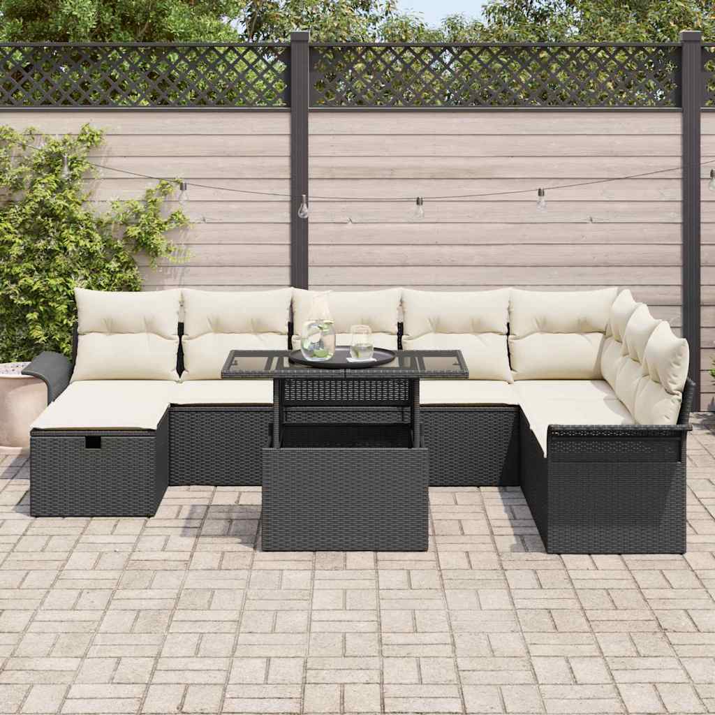Conjunto de Sofá de Jardim 9 pcs Preto Rattan Sintético