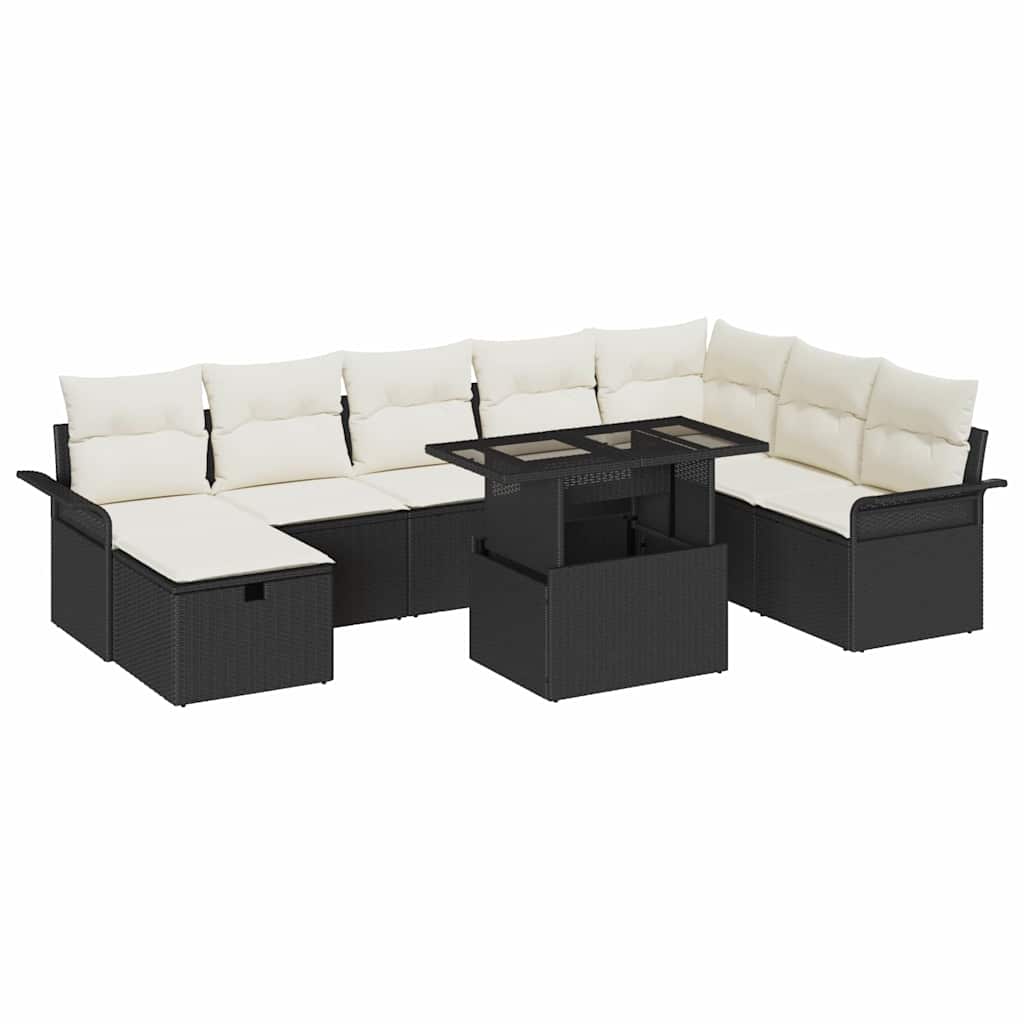 Conjunto de Sofá de Jardim 9 pcs Preto Rattan Sintético