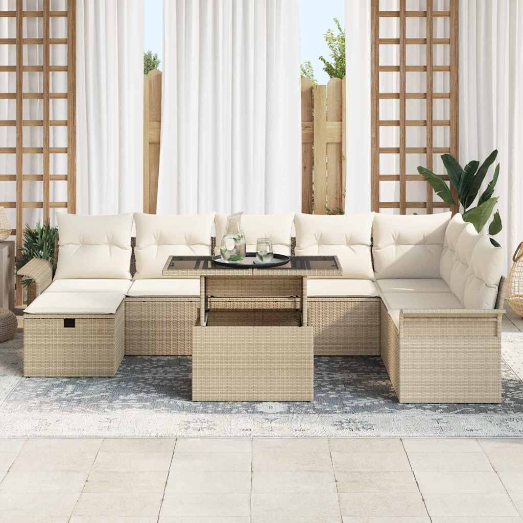 Conjunto de Sofá de Jardim 9 pcs Bege Rattan Sintético