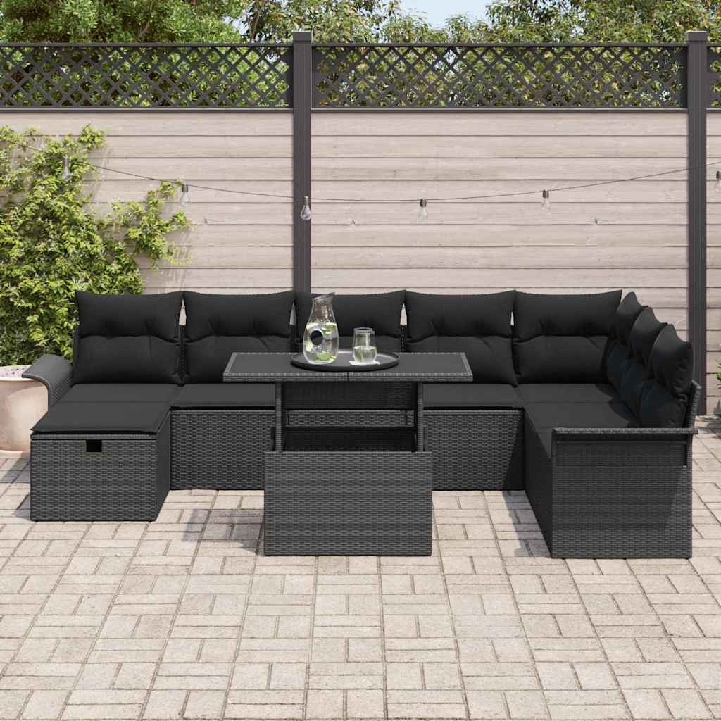 Conjunto de Sofá de Jardim 9 pcs Preto Rattan Sintético