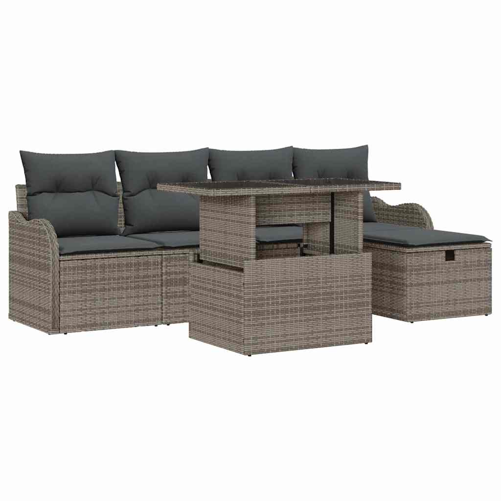Conjunto de Sofá de Jardim 6 pcs Cinzeto Rattan Sintético