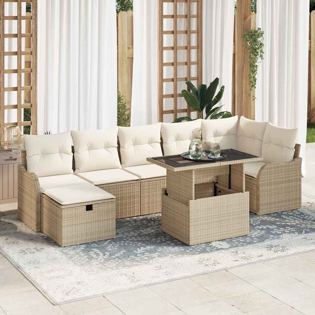 Conjunto de Sofá de Jardim 8 pcs Bege Rattan Sintético