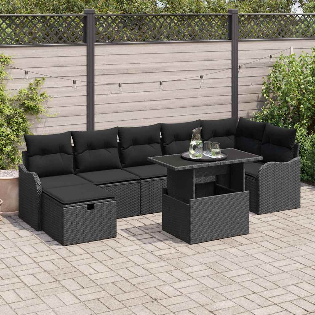 Conjunto de Sofá de Jardim 8 pcs Preto Rattan Sintético
