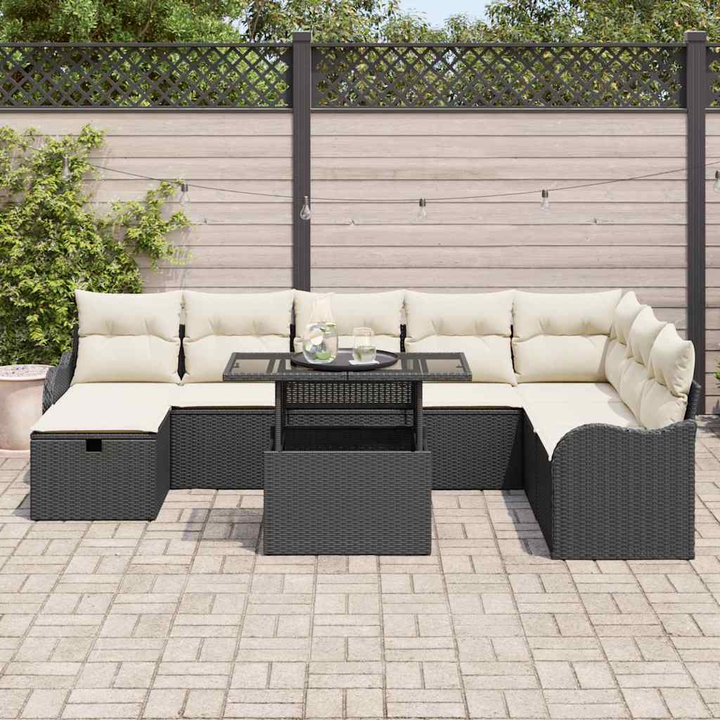 Conjunto de Sofá de Jardim 9 pcs Preto Rattan Sintético
