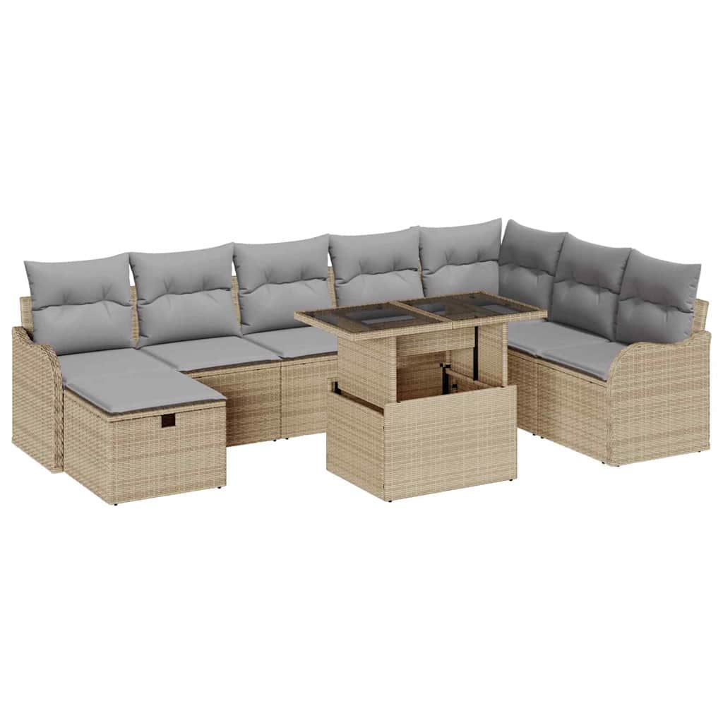 Conjunto de Sofá de Jardim 9 pcs Bege Rattan Sintético