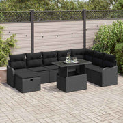 Conjunto de Sofá de Jardim 9 pcs Preto Rattan Sintético