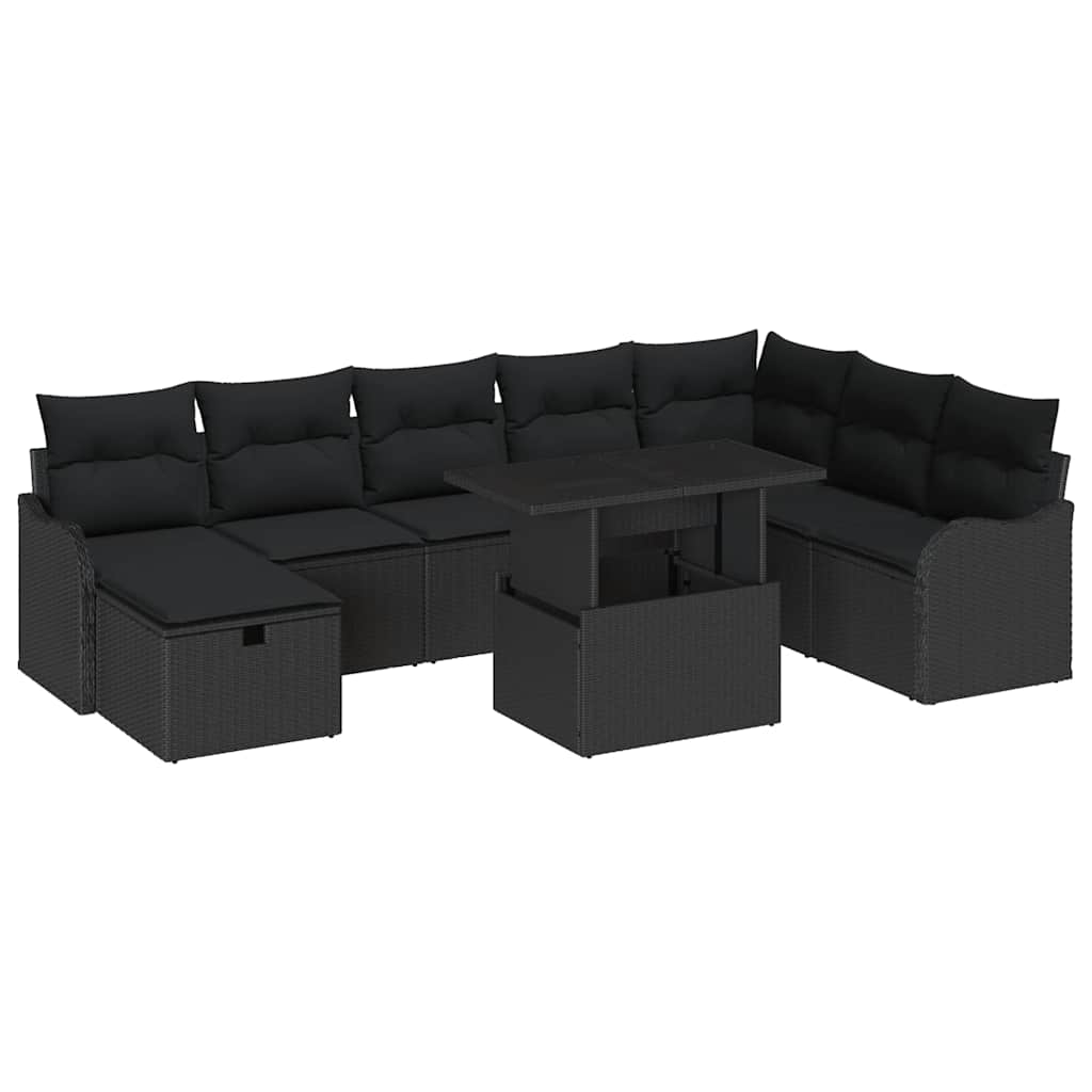 Conjunto de Sofá de Jardim 9 pcs Preto Rattan Sintético