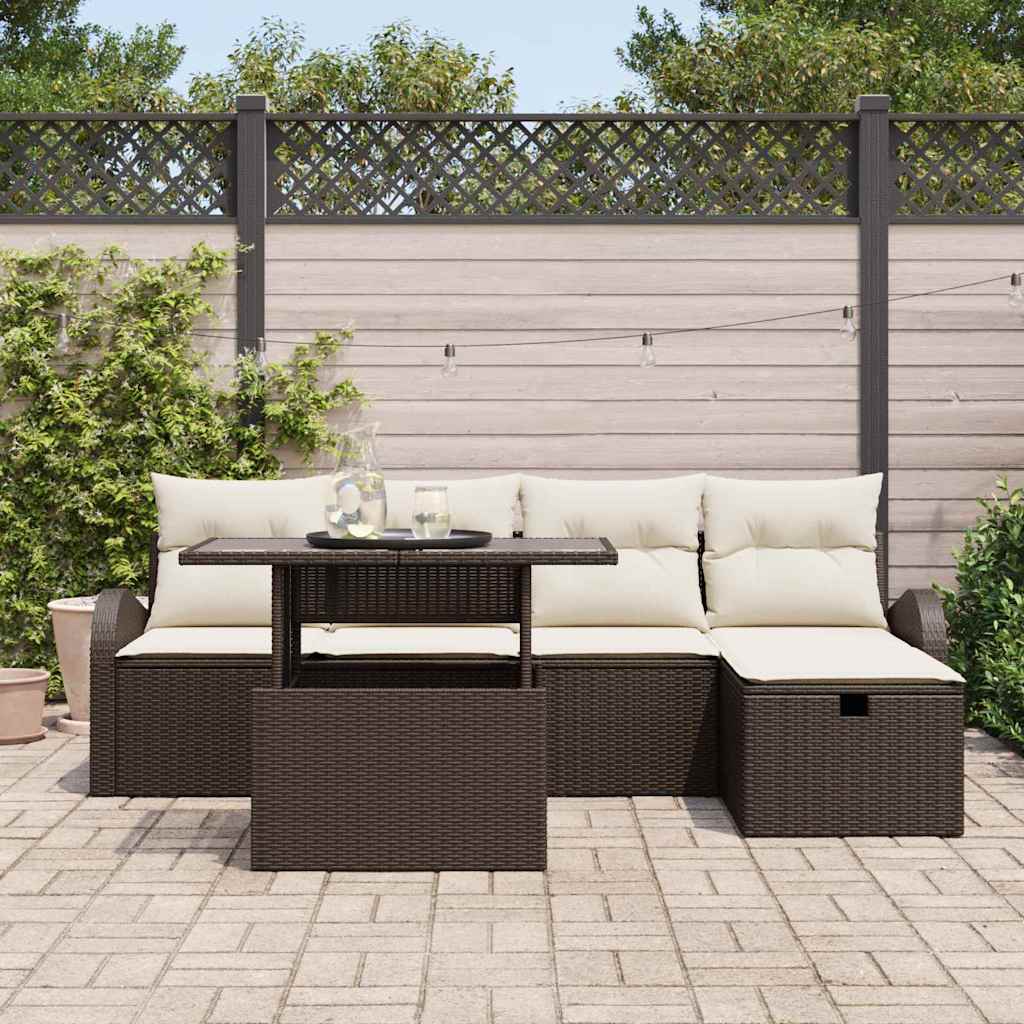 Conjunto de Sofá de Jardim 6 pcs Castanho Rattan Sintético