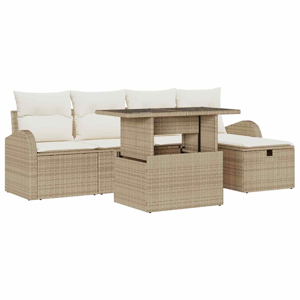 Conjunto de Sofá de Jardim 6 pcs Bege Rattan Sintético