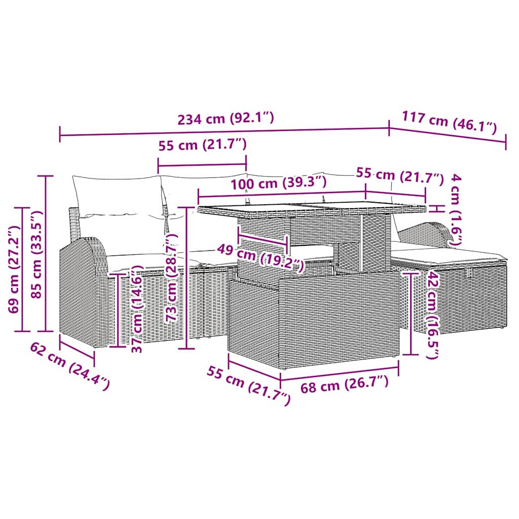 Conjunto de Sofá de Jardim com almofada 6 pcs Cinzento-claro