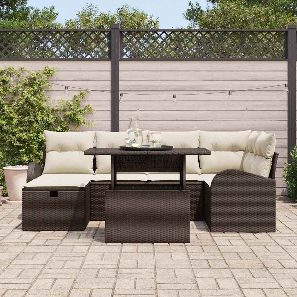 Conjunto de Sofá de Jardim 7 pcs Castanho Rattan Sintético