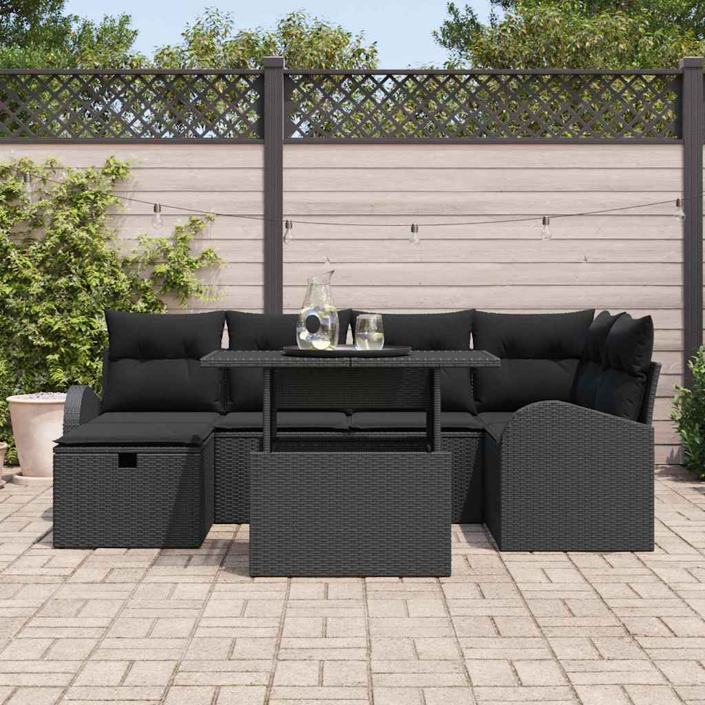 Conjunto de Sofá de Jardim 7 pcs Preto Rattan Sintético