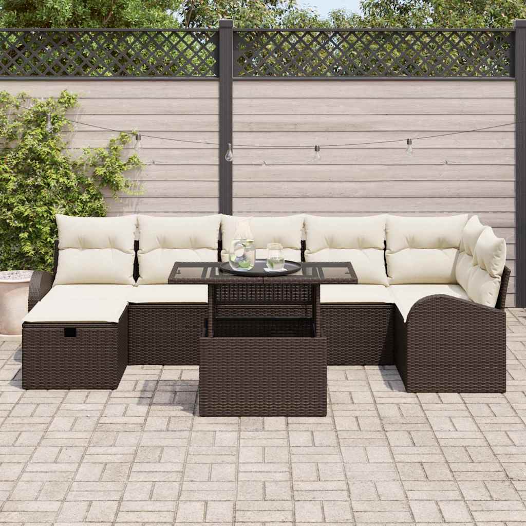 Conjunto de Sofá de Jardim 8 pcs Castanho Rattan Sintético
