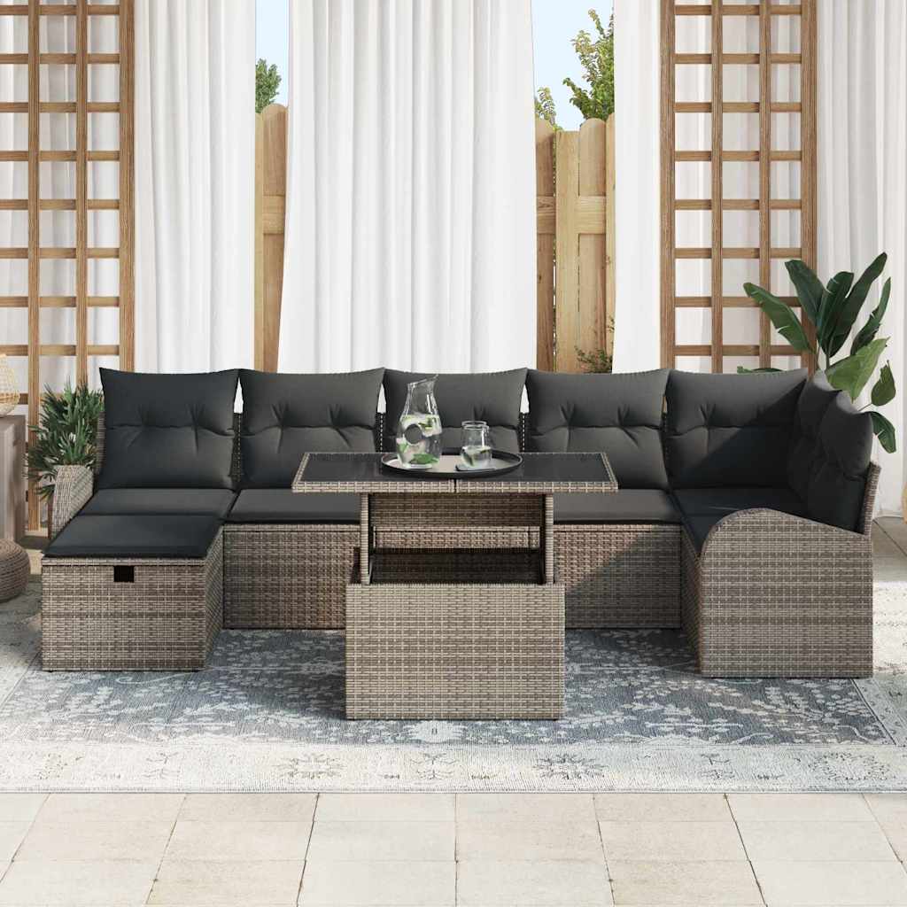Conjunto de Sofá de Jardim 8 pcs Cinzeto Rattan Sintético