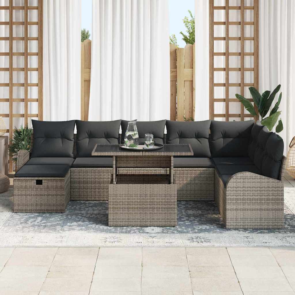 Conjunto de Sofá de Jardim 9 pcs Cinzeto Rattan Sintético