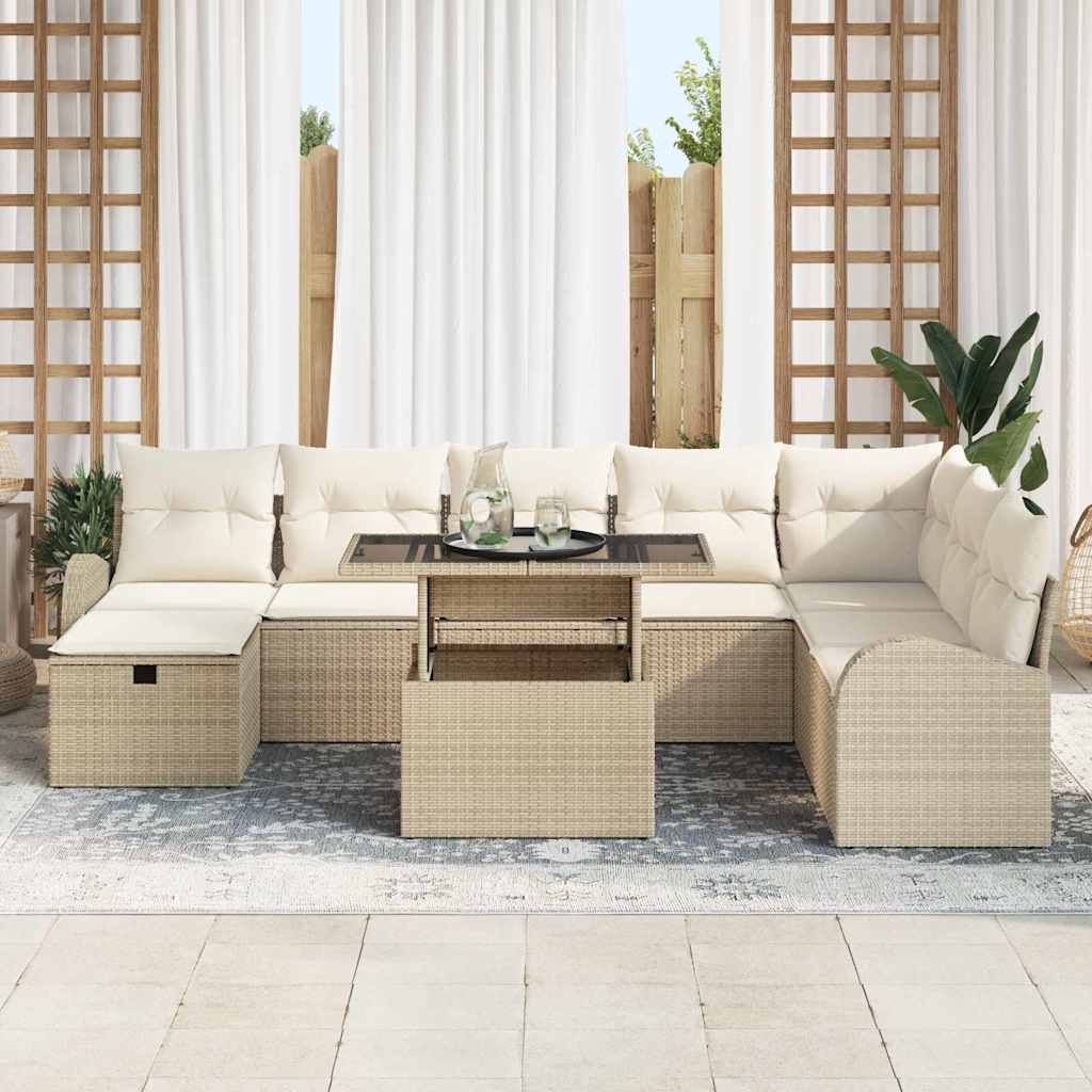 Conjunto de Sofá de Jardim 9 pcs Bege Rattan Sintético