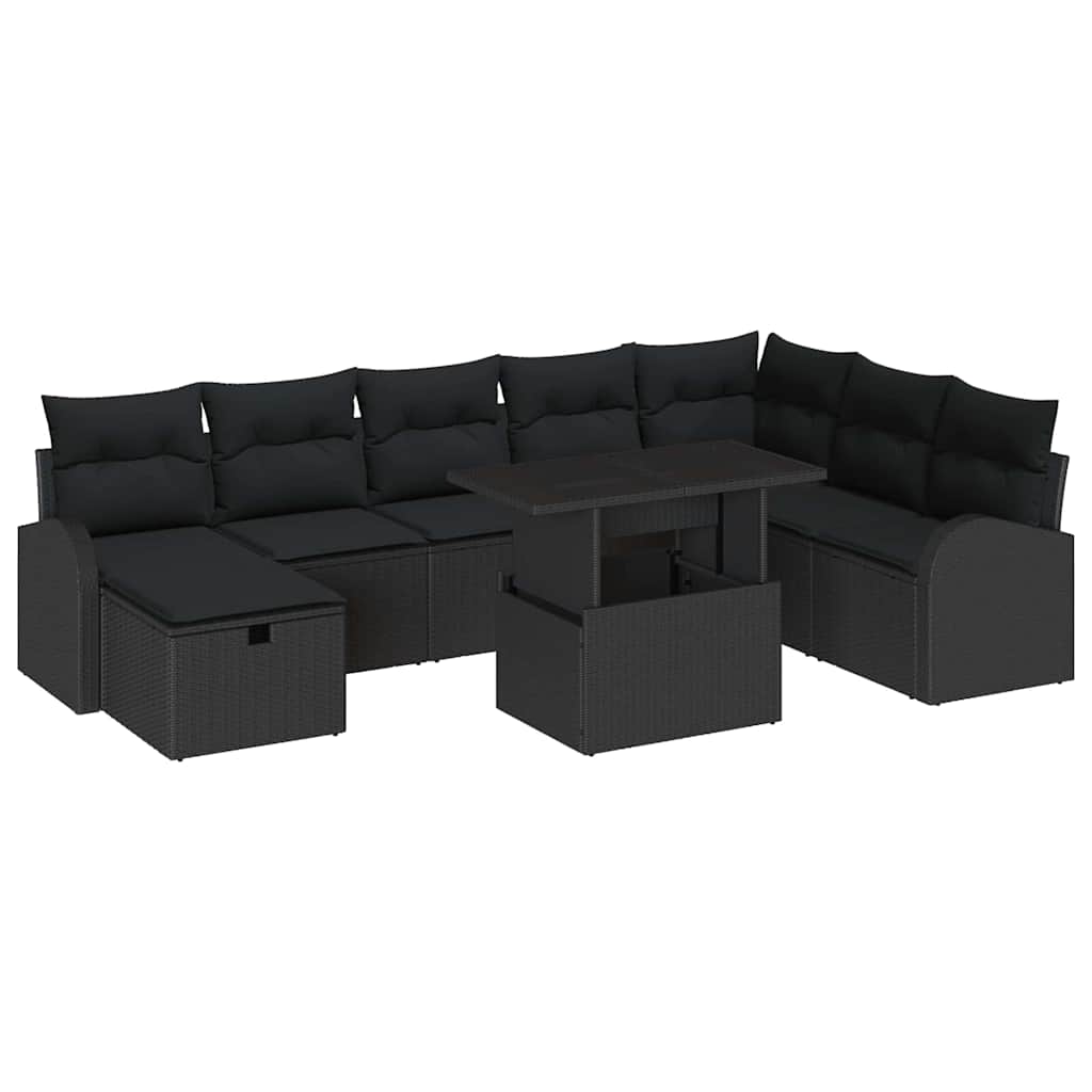 Conjunto de Sofá de Jardim 9 pcs Preto Rattan Sintético