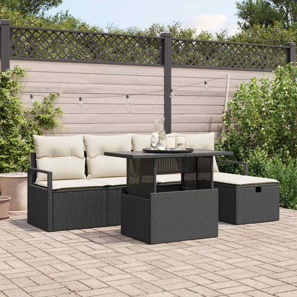 Conjunto de Sofá de Jardim 6 pcs Preto Rattan Sintético