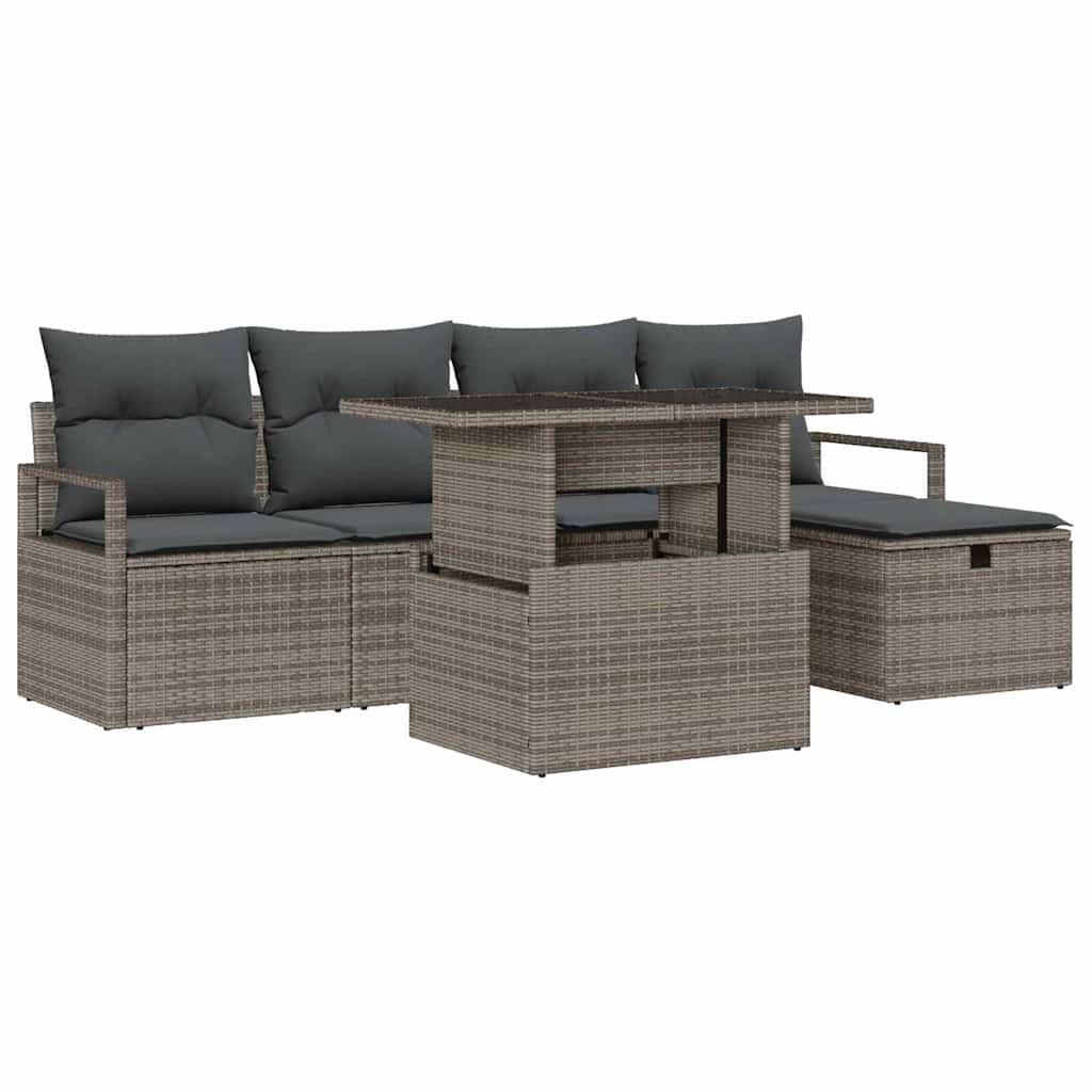 Conjunto de Sofá de Jardim 6 pcs Cinzeto Rattan Sintético