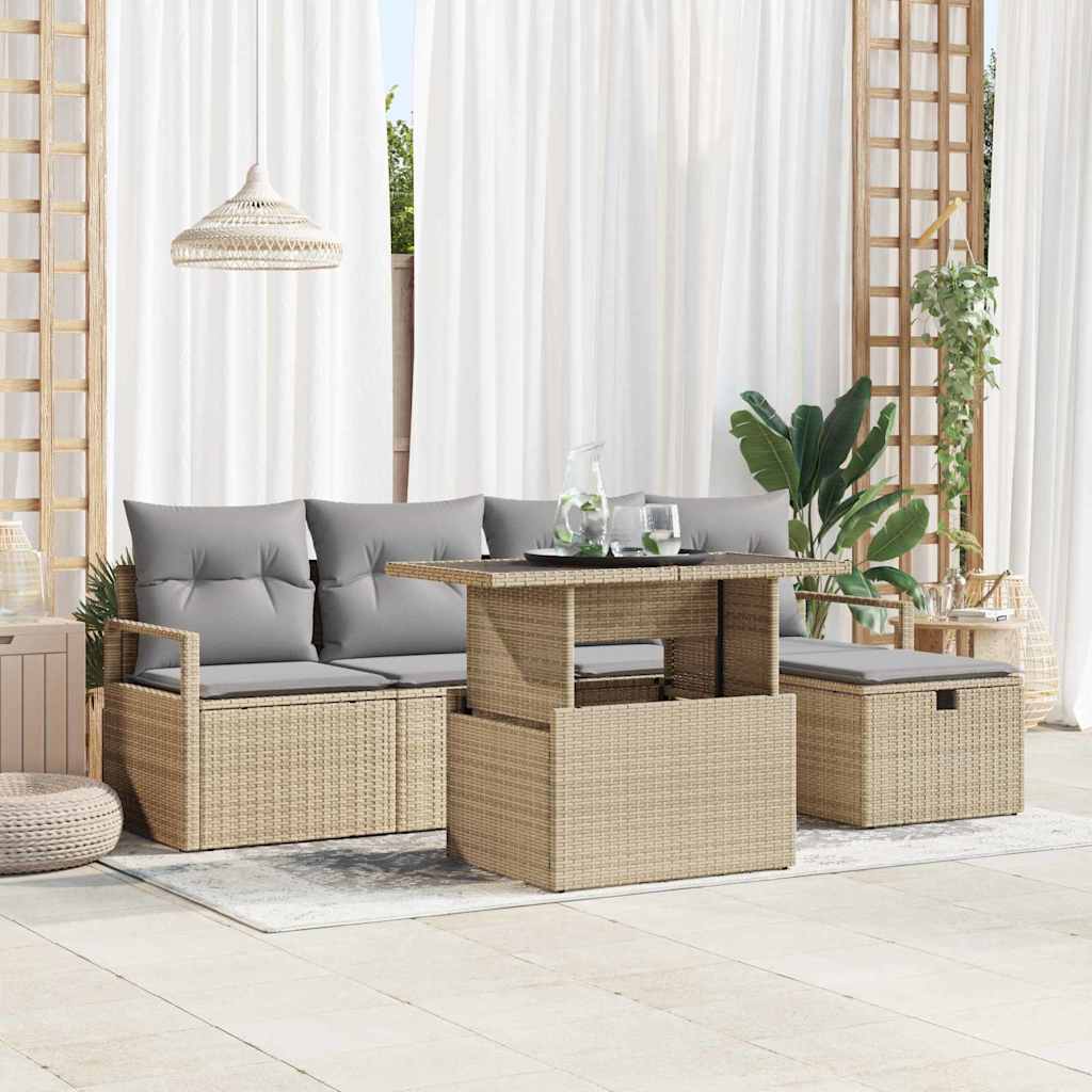 Conjunto de Sofá de Jardim 6 pcs Bege Rattan Sintético
