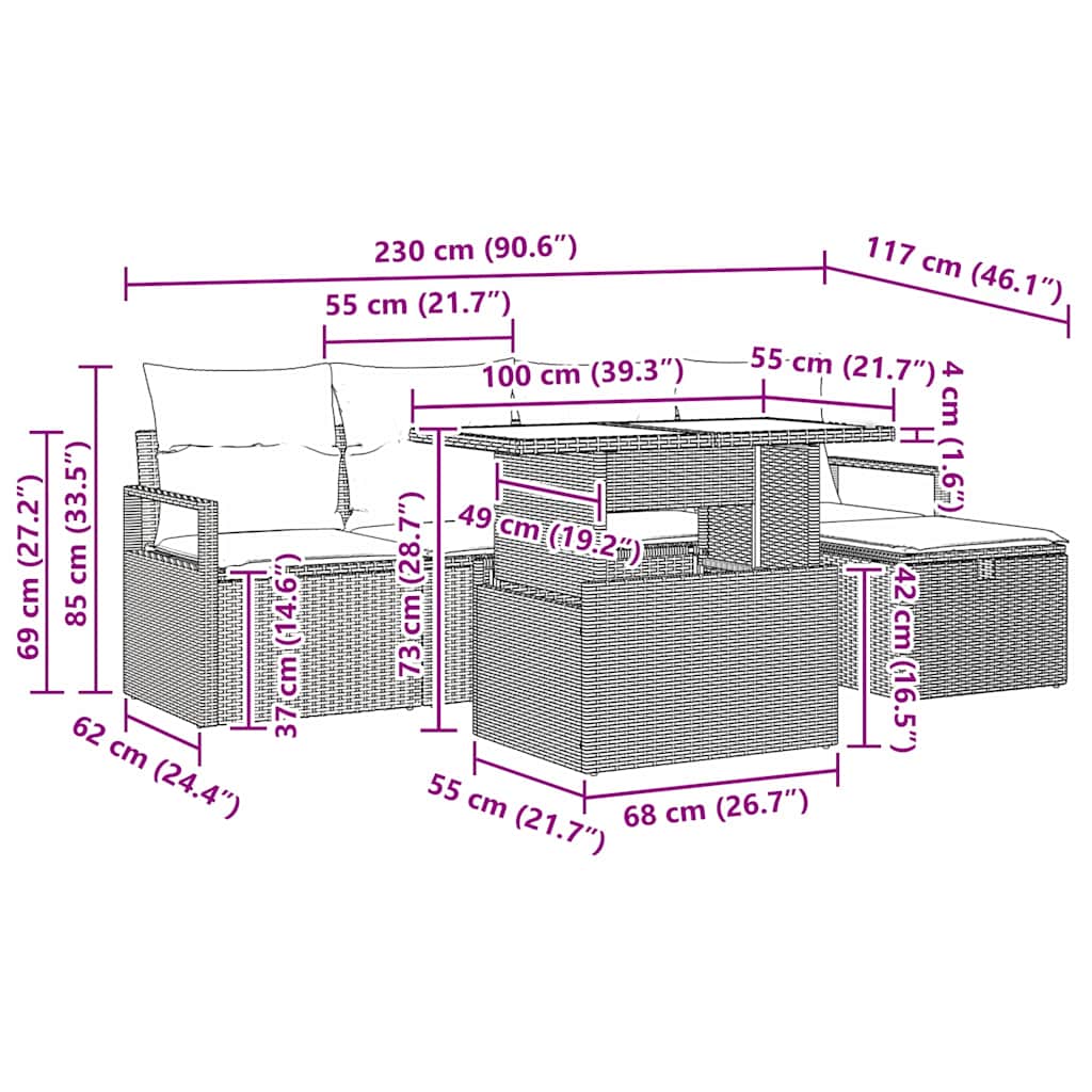 Conjunto de Sofá de Jardim 6 pcs Bege Rattan Sintético